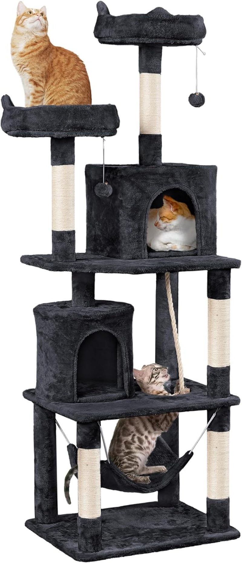 62.2Inches Cat Tree Cat Tower Cat Condo with Platform & Hammock, Scratching Posts for Kittens Pet Play House with Plush Perch for Indoor Activity Relaxing