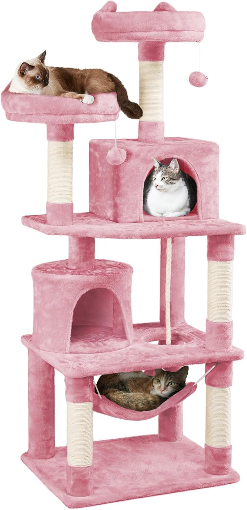 62.2Inches Cat Tree Cat Tower Cat Condo with Platform & Hammock, Scratching Posts for Kittens Pet Play House with Plush Perch for Indoor Activity Relaxing