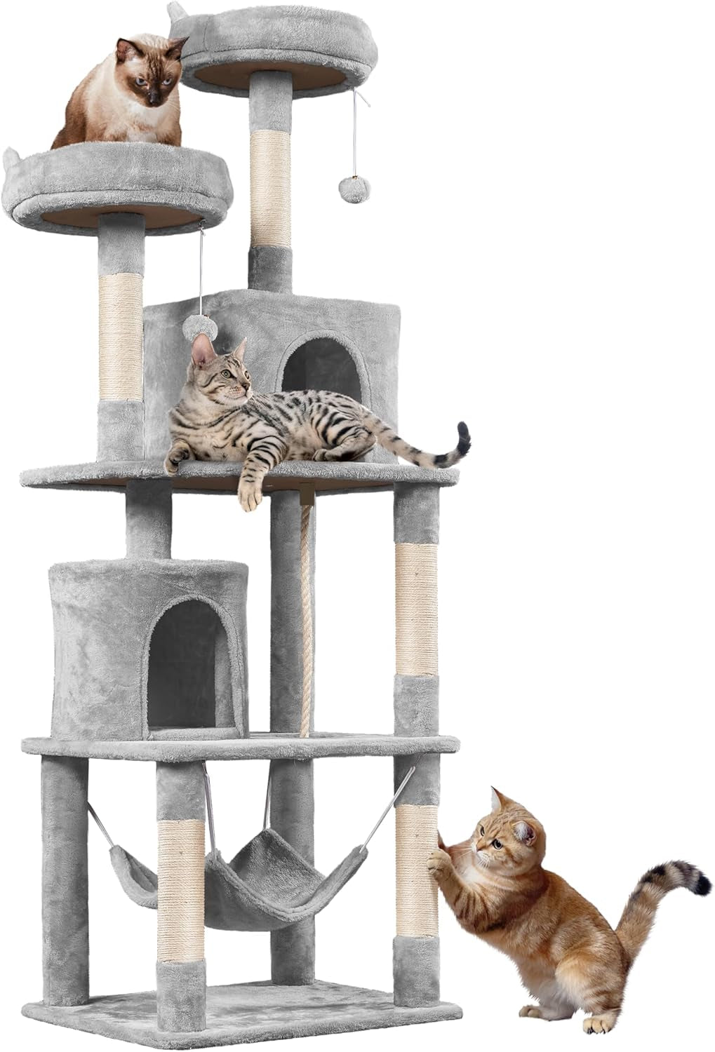 62.2Inches Cat Tree Cat Tower Cat Condo with Platform & Hammock, Scratching Posts for Kittens Pet Play House with Plush Perch for Indoor Activity Relaxing