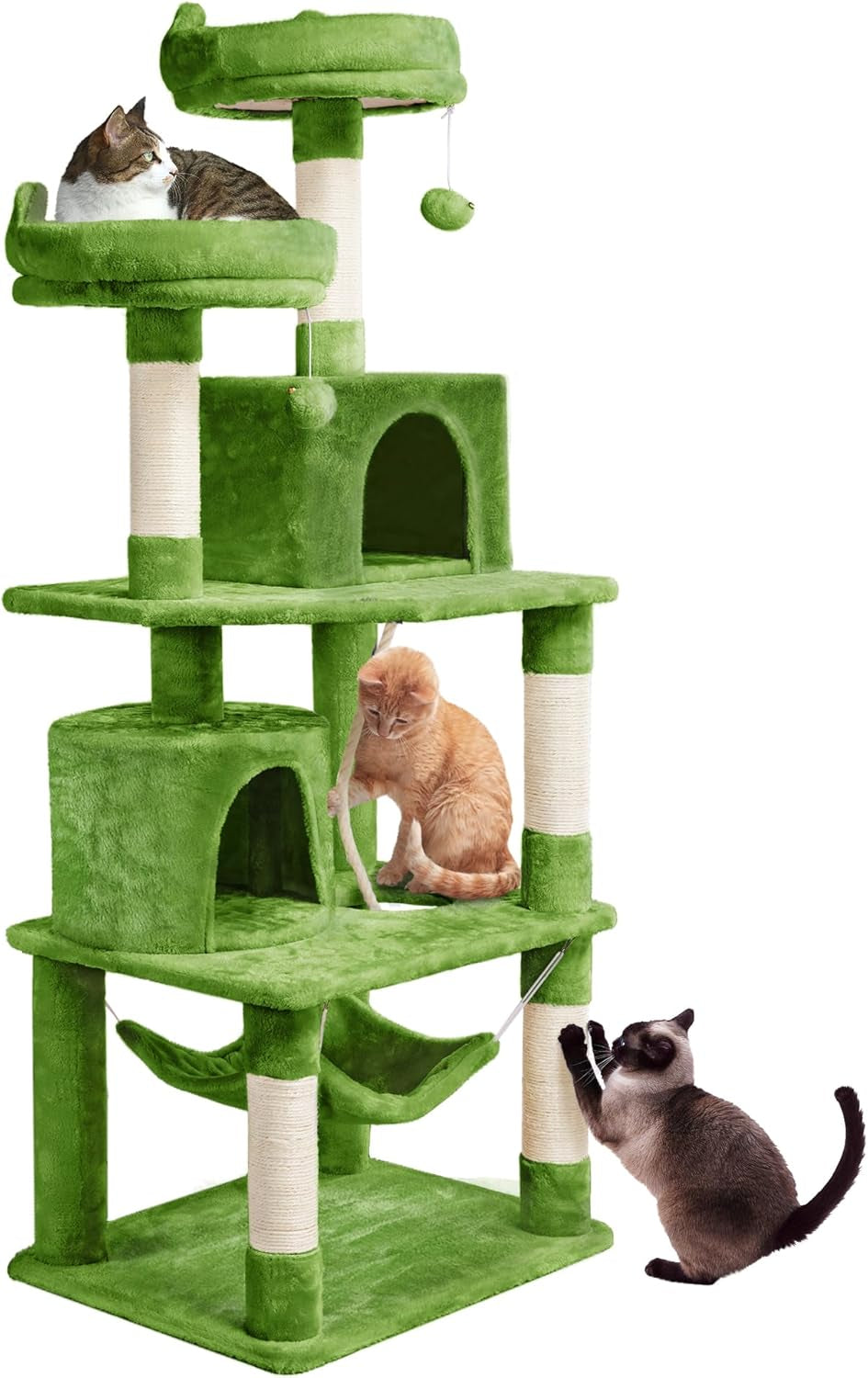 62.2Inches Cat Tree Cat Tower Cat Condo with Platform & Hammock, Scratching Posts for Kittens Pet Play House with Plush Perch for Indoor Activity Relaxing