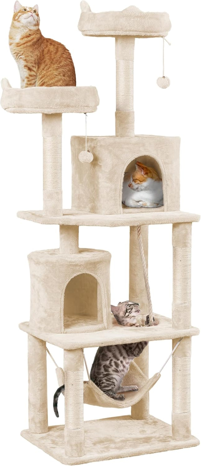 62.2Inches Cat Tree Cat Tower Cat Condo with Platform & Hammock, Scratching Posts for Kittens Pet Play House with Plush Perch for Indoor Activity Relaxing