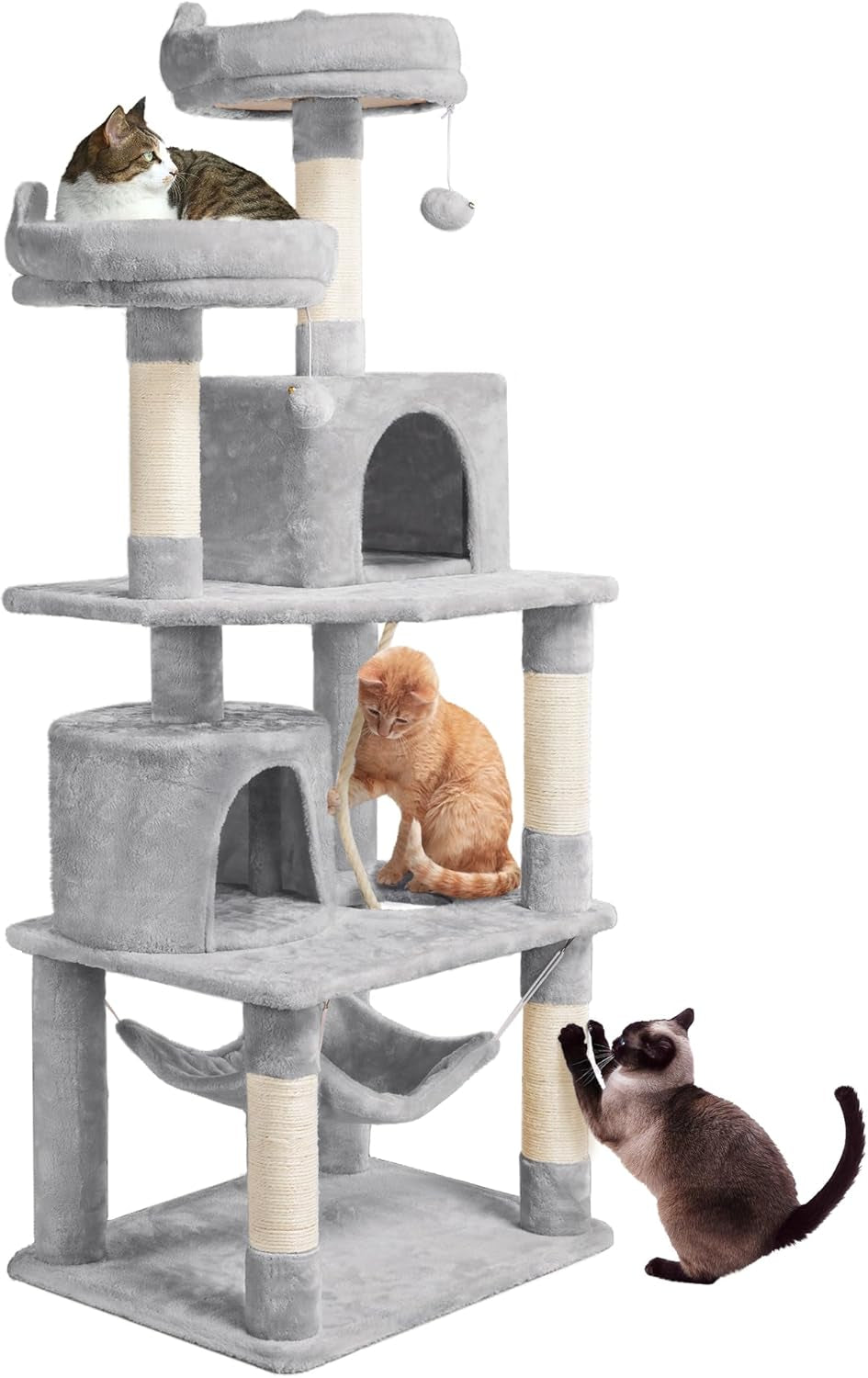 62.2Inches Cat Tree Cat Tower Cat Condo with Platform & Hammock, Scratching Posts for Kittens Pet Play House with Plush Perch for Indoor Activity Relaxing