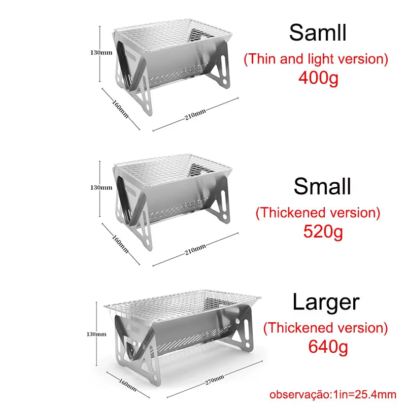 Portable Folding Barbecue Grill Heating Stoves Multifunction Camping BBQ Grill Rack Net Firewood Stove Stainless Steel BBQ Grill
