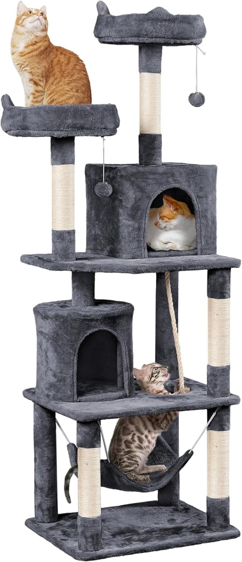 62.2Inches Cat Tree Cat Tower Cat Condo with Platform & Hammock, Scratching Posts for Kittens Pet Play House with Plush Perch for Indoor Activity Relaxing