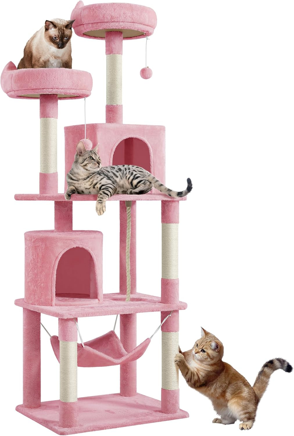 62.2Inches Cat Tree Cat Tower Cat Condo with Platform & Hammock, Scratching Posts for Kittens Pet Play House with Plush Perch for Indoor Activity Relaxing