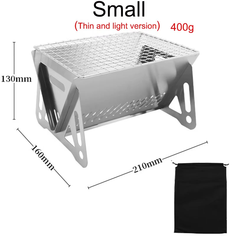 Portable Folding Barbecue Grill Heating Stoves Multifunction Camping BBQ Grill Rack Net Firewood Stove Stainless Steel BBQ Grill