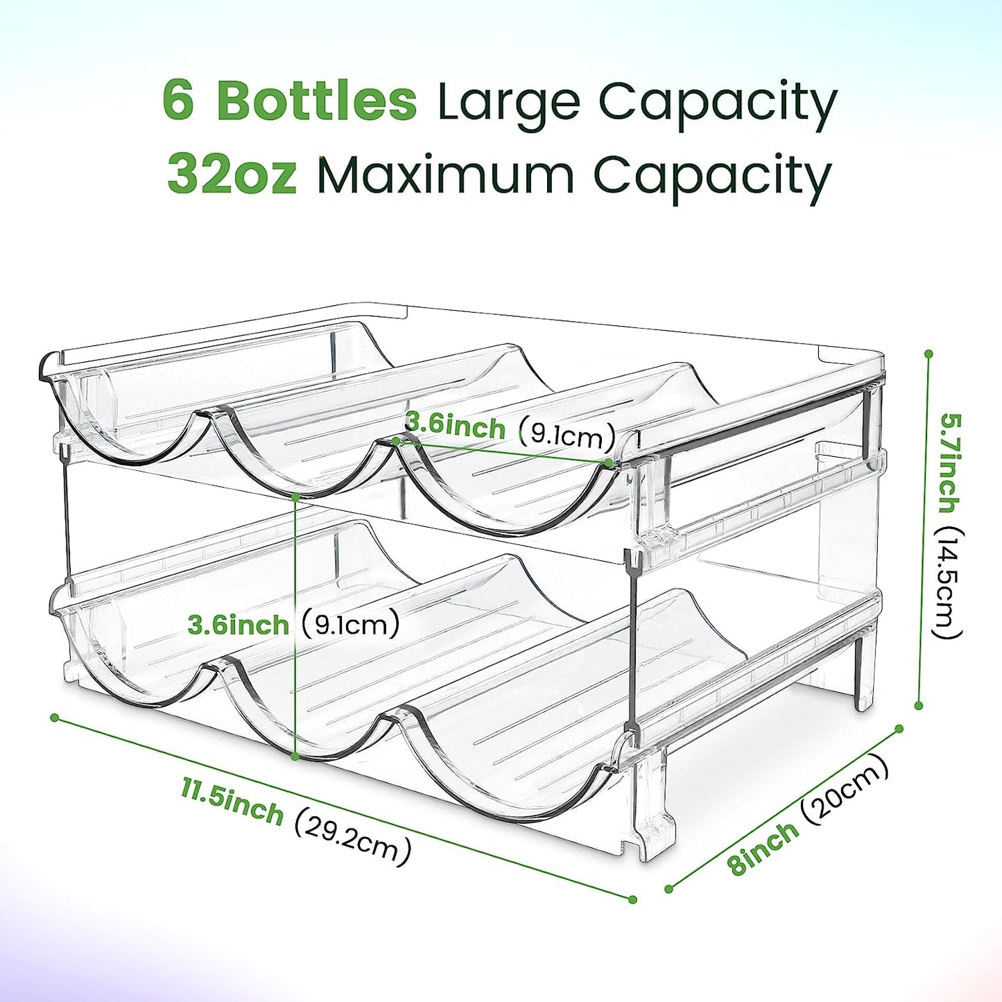 Water Bottle Storage Organizer - Set of 2 Stackable Racks for Cabinet Use