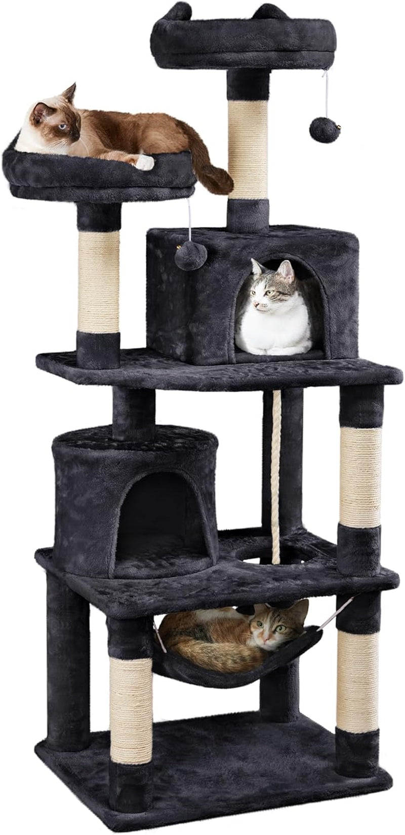 62.2Inches Cat Tree Cat Tower Cat Condo with Platform & Hammock, Scratching Posts for Kittens Pet Play House with Plush Perch for Indoor Activity Relaxing
