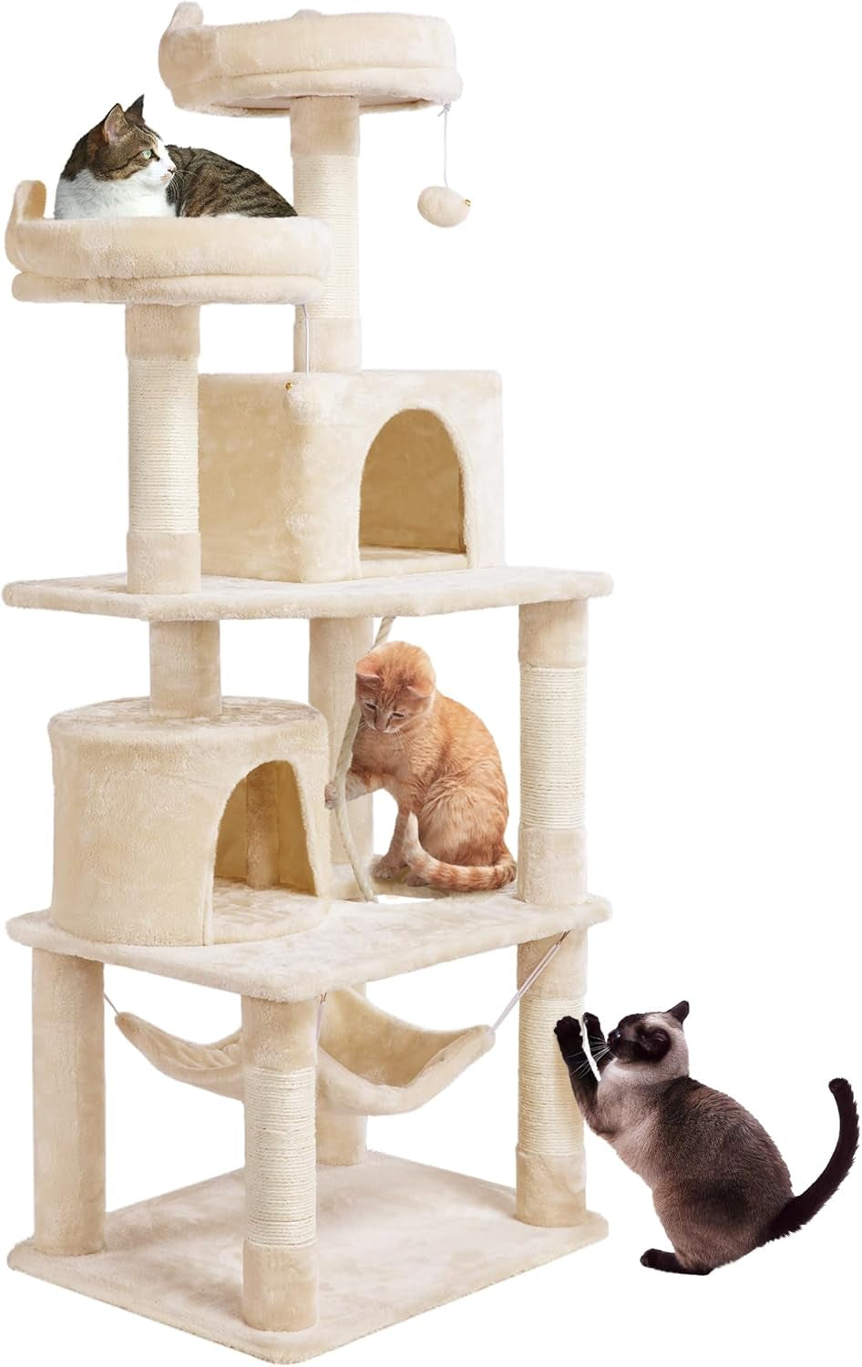 62.2Inches Cat Tree Cat Tower Cat Condo with Platform & Hammock, Scratching Posts for Kittens Pet Play House with Plush Perch for Indoor Activity Relaxing